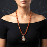 Fossil Coral & Fire Agate Silver Necklace