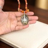 Fossil Coral & Fire Agate Silver Necklace