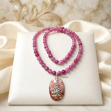 Fossil Coral & Pink Quartz Silver Necklace