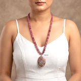 Fossil Coral & Pink Quartz Silver Necklace