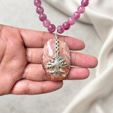 Fossil Coral & Pink Quartz Silver Necklace