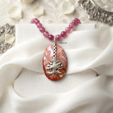 Fossil Coral & Pink Quartz Silver Necklace