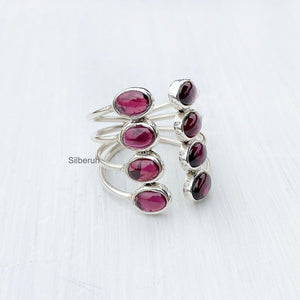 Garnet Adjustable Silver Ring