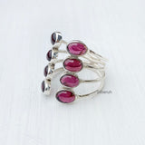 Garnet Adjustable Silver Ring