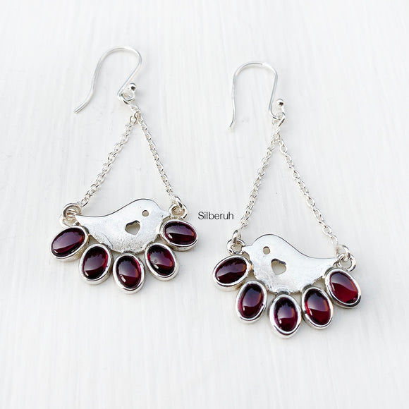 Garnet Bird Silver Earring