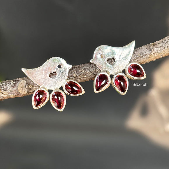 925 Silver Garnet Bird Stud Earrings – Natural Garnet Stone