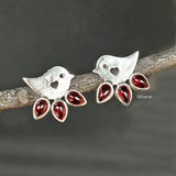 Garnet Bird Design Stud Earrings in Sterling Silver