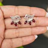 Handcrafted Silver Stud Earrings with Red Garnet Gemstone
