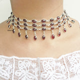 Garnet Choker Silver Necklace