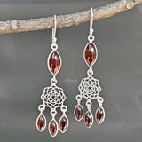 Handcrafted 925 sterling silver Garnet Dreamcatcher earrings for women — natural gemstone jewellery