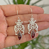 Garnet Drop Silver Earring
