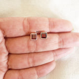 Garnet Facetted Square Silver Stud