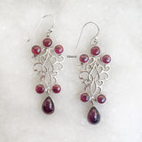 Garnet Filigree Silver Earring