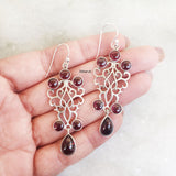 Garnet Filigree Silver Earring