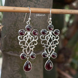 Garnet Filigree Silver Earring