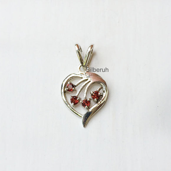 Garnet Heart Silver Pendant