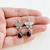 Garnet Lotus Silver Earring