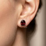 925 silver garnet oval stud earrings India