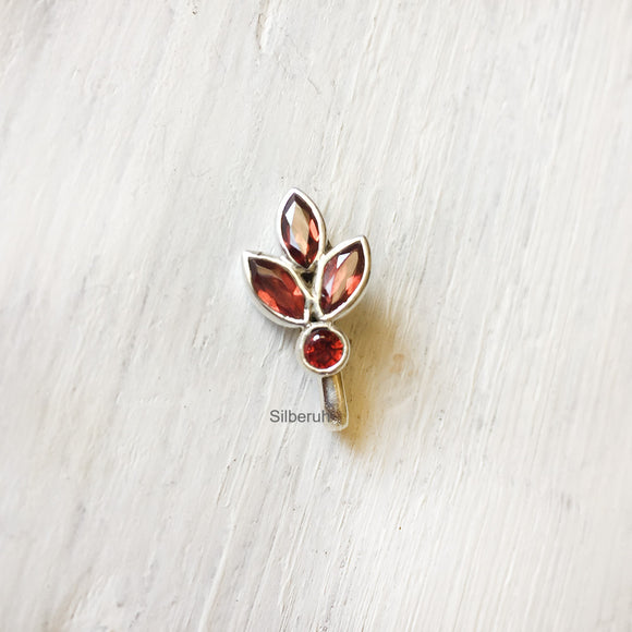 Garnet Phool Silver Nose Clip