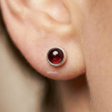 small round garnet silver earrings daily wear