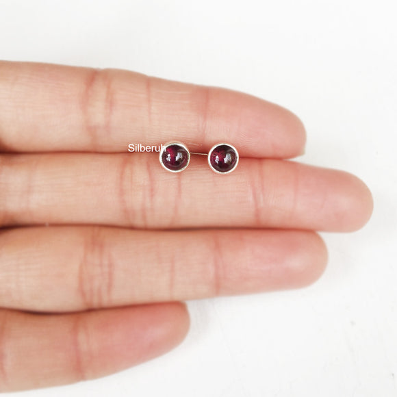 Garnet Round Silver Stud