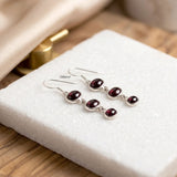 Garnet Triple Drop Silver Earring with 925 stamp