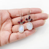 Garnet & Rainbow Moonstone Phool Silver Earring