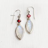 Garnet & Rainbow Moonstone Silver Earring