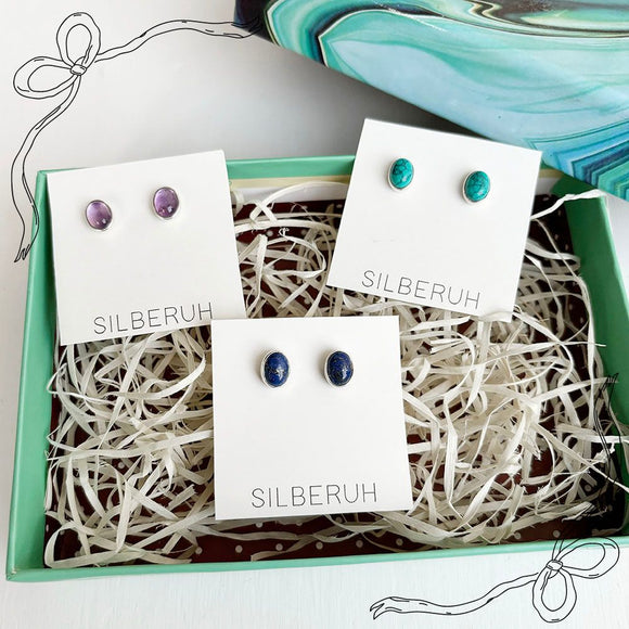 Gemstone Studs Silver Gift Set