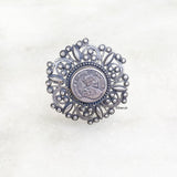 George King Emperor Coin Silver Jali Adjustable Ring