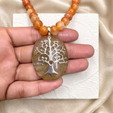 Golden Rutile & Fire Agate Silver Necklace