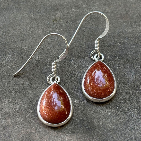 Golden Sunstone Drop Silver Earring