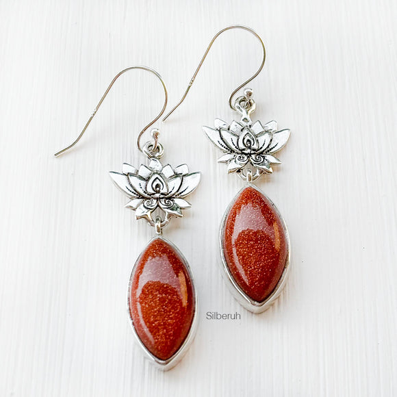 Golden Sunstone Lotus Silver Earring