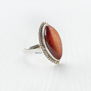 Golden Sunstone Marquise Silver Ring