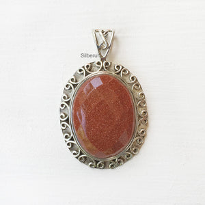 Golden Sunstone Oriental Silver Pendant