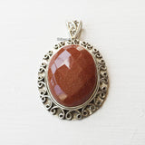 Golden Sunstone Oriental Silver Pendant