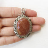 Golden Sunstone Oriental Silver Pendant