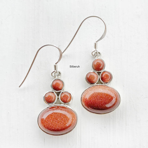 Golden Sunstone Oval Silver Earring