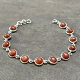 Golden Sunstone Round Silver Bracelet