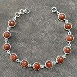Golden Sunstone Round Silver Bracelet