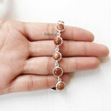 Golden Sunstone Round Silver Bracelet