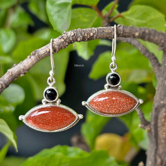 Golden Sunstone & Black Onyx Silver Earring