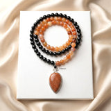 Golden Sunstone, Fire Agate & Black Onyx Silver Necklace