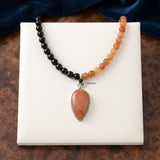 Golden Sunstone, Fire Agate & Black Onyx Silver Necklace