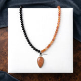 Golden Sunstone, Fire Agate & Black Onyx Silver Necklace