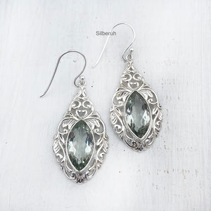 Green Amethyst Facetted Silver Earring