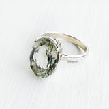 Green Amethyst Facetted Silver Ring