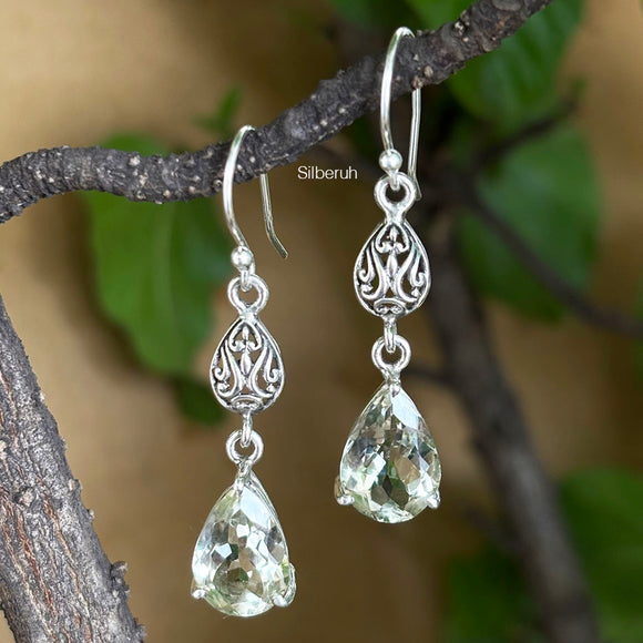 Green Amethyst Filigree Silver Earring