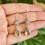 Green Amethyst Filigree Silver Earring