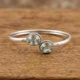 facetted green amethyst two stone silver kada bracelet